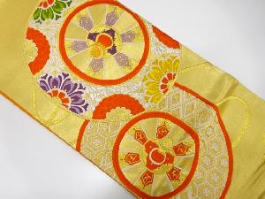 アンティーク　源氏車に花・古典柄模様織出し袋帯（着用可）